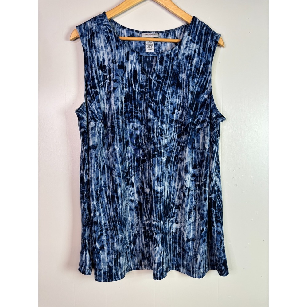 Catherines Tank Top 0X Blue Keyhole Neck Stretch Jersey Sleeveless Shell Women's